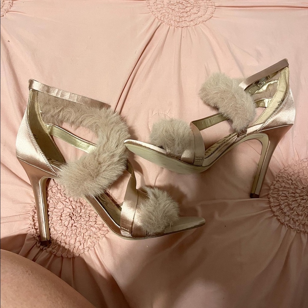 Sam Edelman blush pink fuzzy heels